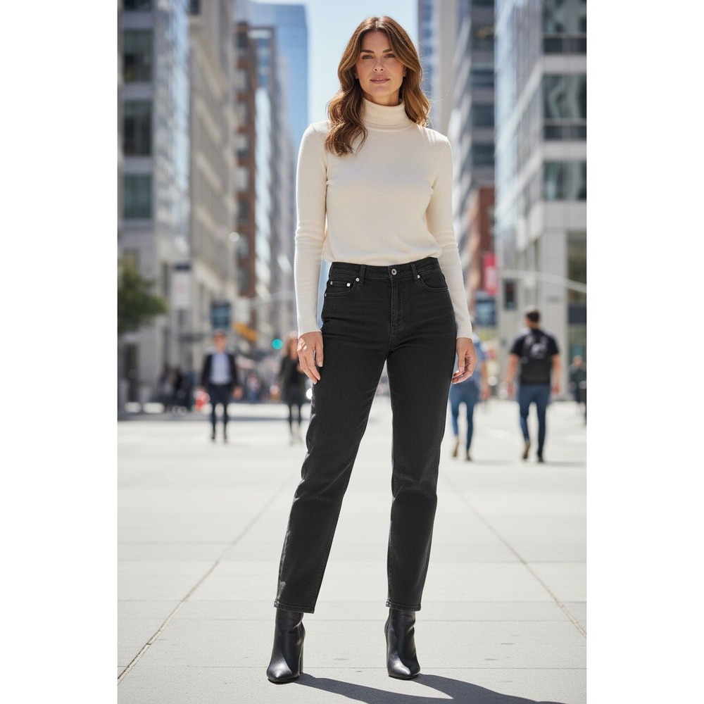 Gloria Vanderbilt Amanda High Rise Straight Leg Jeans Black Denim Women Size 10L